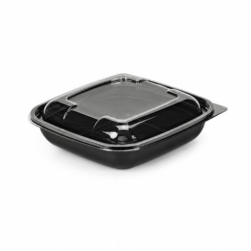 Combo Ensaladera PET cuadrada negra con Tapa 750ml 190x190mm A65mm - 25Uds