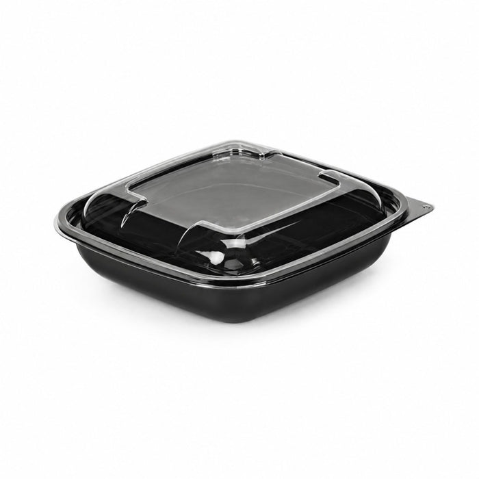 Combo Ensaladera PET cuadrada negra con Tapa 750ml 190x190mm A65mm - 25Uds
