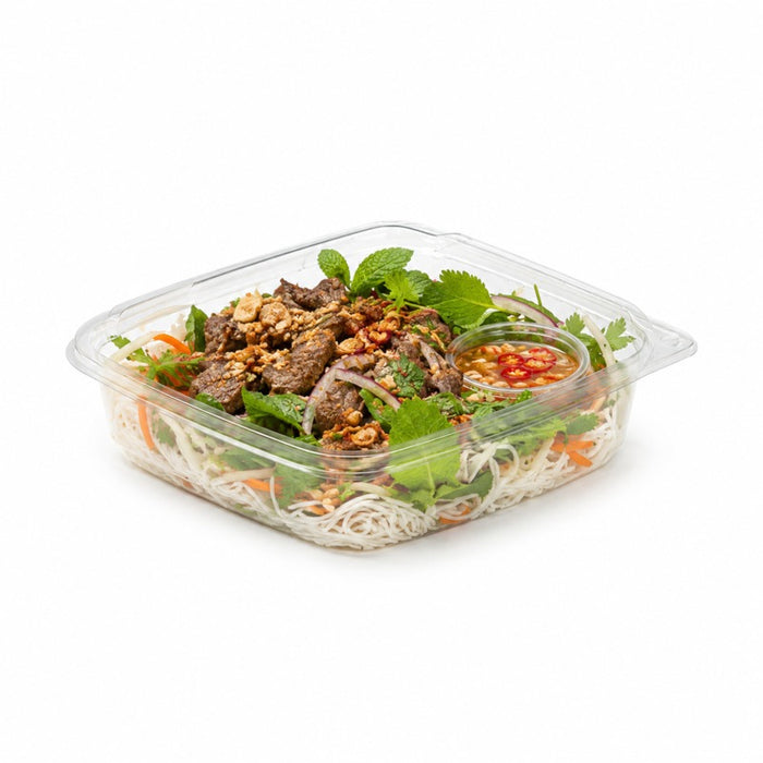 Combo Ensaladera PET cuadrada con Tapa 750ml 190x190mm A65mm - 25Uds