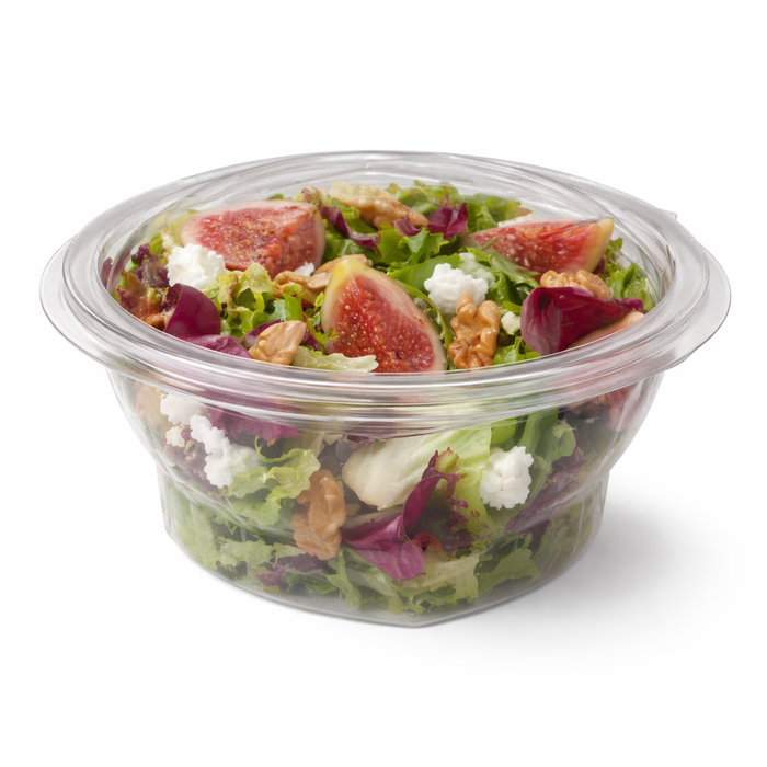 Ensaladera con tapa bisagra redonda trasnsparete PET 250ml Ø100mm A48mm - 50Uds