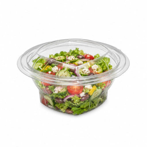 Ensaladera con tapa bisagra redonda trasnsparete PET 250ml Ø100mm A48mm - 50Uds
