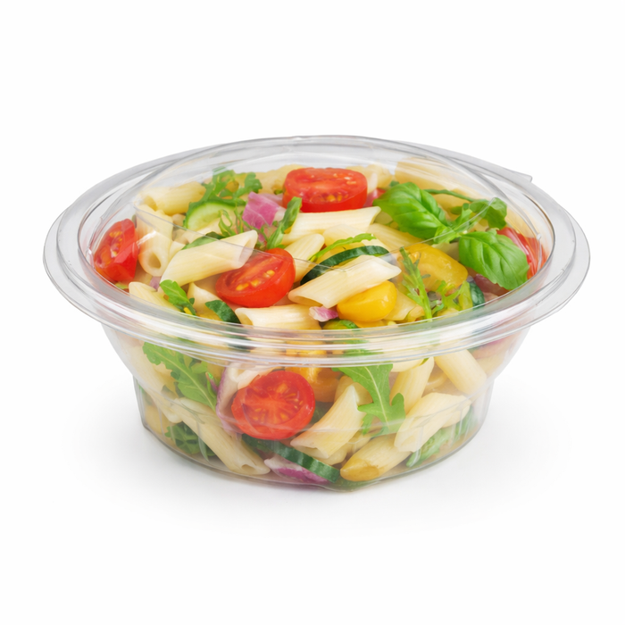 Ensaladera con tapa bisagra redonda trasnsparete PET 500ml Ø135mm A56mm - 50Uds