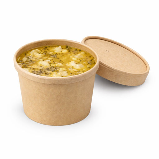 Vaso sopa cartón kraft para caliente/frío con tapa 350ml A85mm - 25Uds