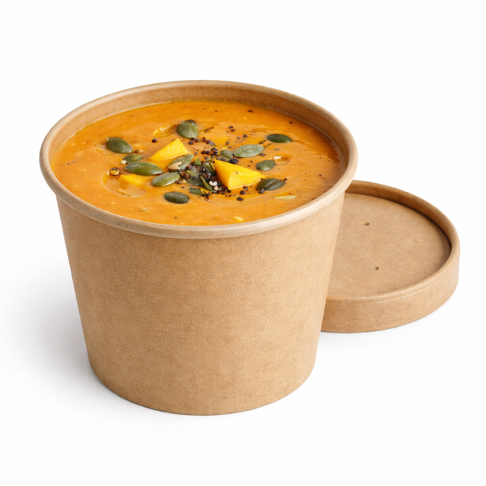 Vaso sopa cartón kraft para caliente/frío con tapa 490ml A95mm - 25Uds