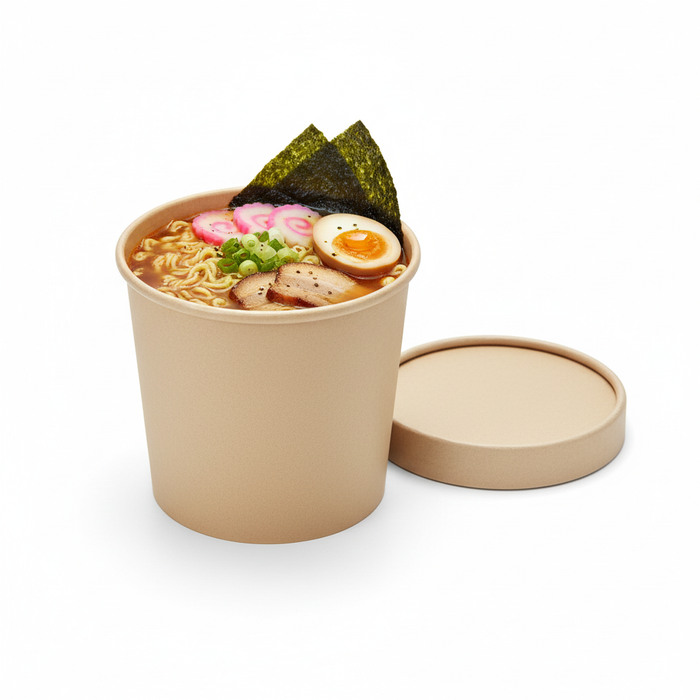 Vaso sopa cartón-fibra de bambú para caliente/frío con tapa 350ml A86mm - 25Uds