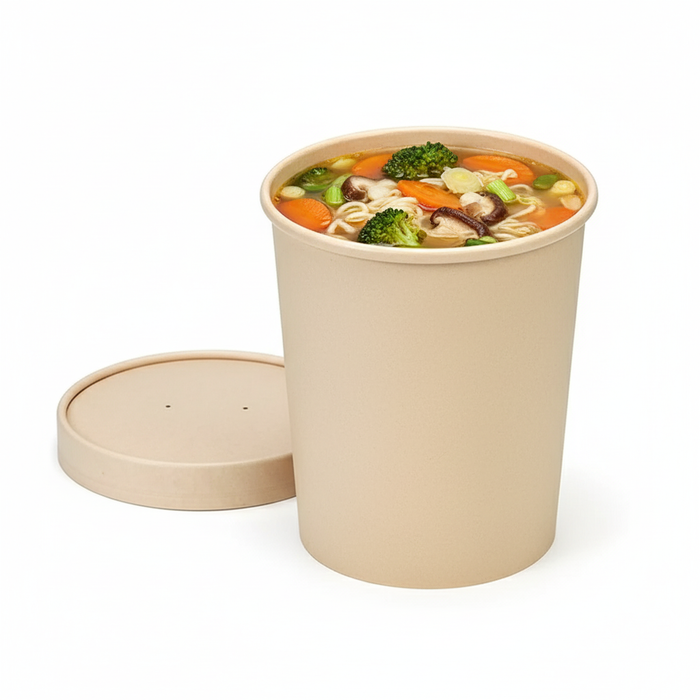 Vaso sopa cartón-fibra de bambú para caliente/frío con tapa 940ml A140mm - 25Uds