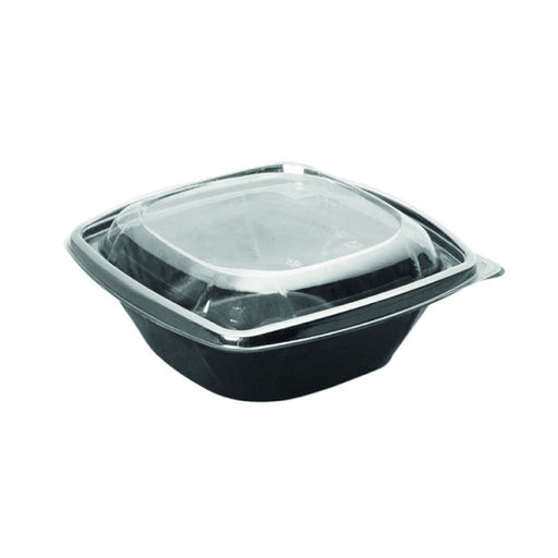 Combo Ensaladera PET cuadrada negra con Tapa 1000ml 190x190mm A55mm - 150Uds