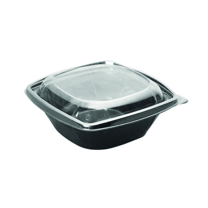 Combo Ensaladera PET cuadrada negra con Tapa 1000ml 190x190mm A55mm - 150Uds