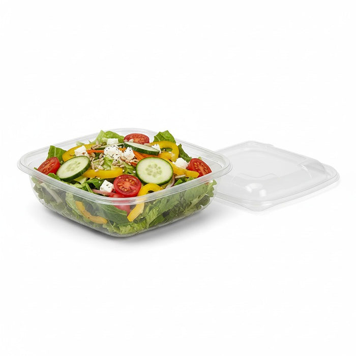 Combo Ensaladera PET cuadrada transparente con Tapa 1000ml 190x190mm A55mm - 150Uds