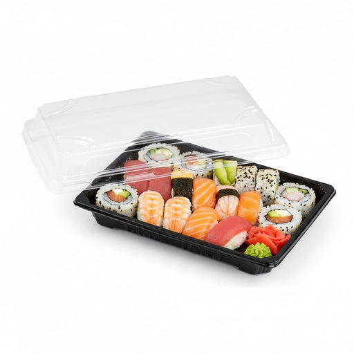 Bandeja PS negra para sushi con tapa transparente Suky 170x120mm A40mm - 50Uds