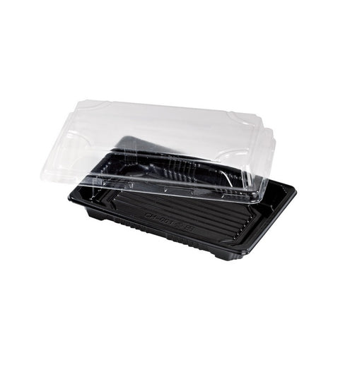 Bandeja PS negra para sushi con tapa transparente Suky 170x120mm A40mm - 50Uds