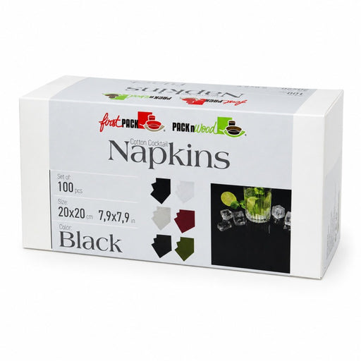 Servilleta de cocktail de algodón negra 200x195mm - 100Uds