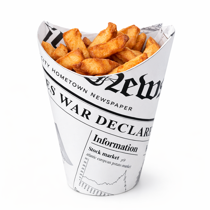 Vaso para snack de cartón blanco con cierre decoración News 270ml A118mm - 50Uds