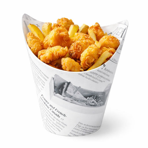 Vaso para snack de cartón blanco con cierre decoración News 350ml A139mm - 50Uds