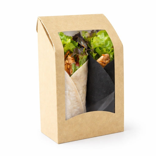 Envase de cartón kraft para wraps con ventana 95x54mm A152mm - 50Uds