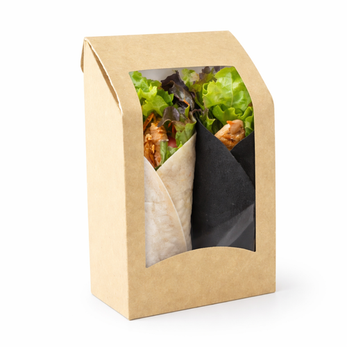 Envase de cartón kraft para wraps con ventana 95x54mm A152mm - 50Uds