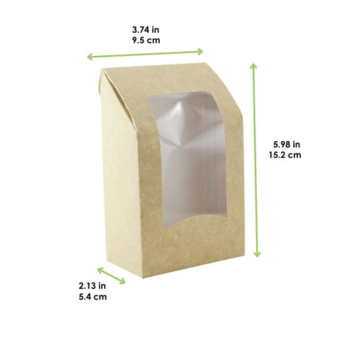 Envase de cartón kraft para wraps con ventana 95x54mm A152mm - 50Uds
