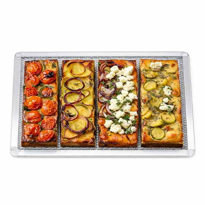 Rejilla rectangular de aluminio para pizza con base perforada 300x200mm A10mm - 12Uds