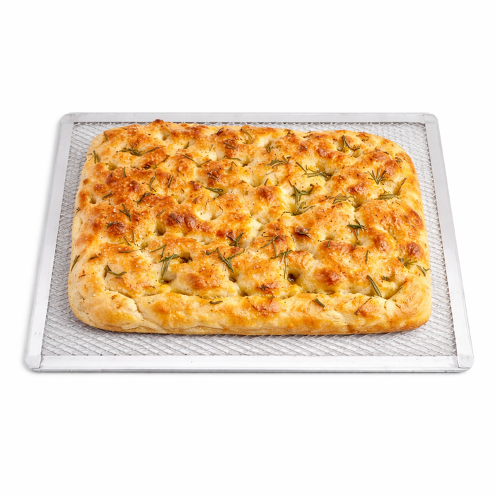 Rejilla rectangular de aluminio para pizza con base perforada 400x280mm A10mm - 12Uds