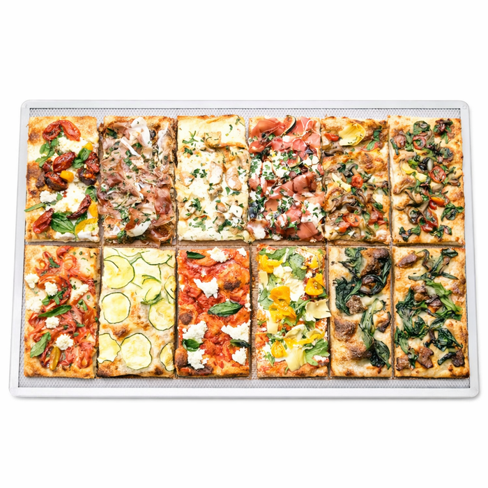 Rejilla rectangular de aluminio para pizza con base perforada 600x400mm A10mm - 12Uds