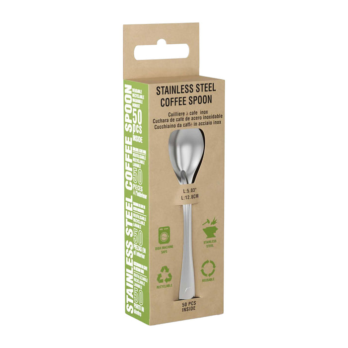 Cuchara de café de acero inoxidable con estuche, se debe lavar antes de usar 128x27mm A15mm - 50Uds