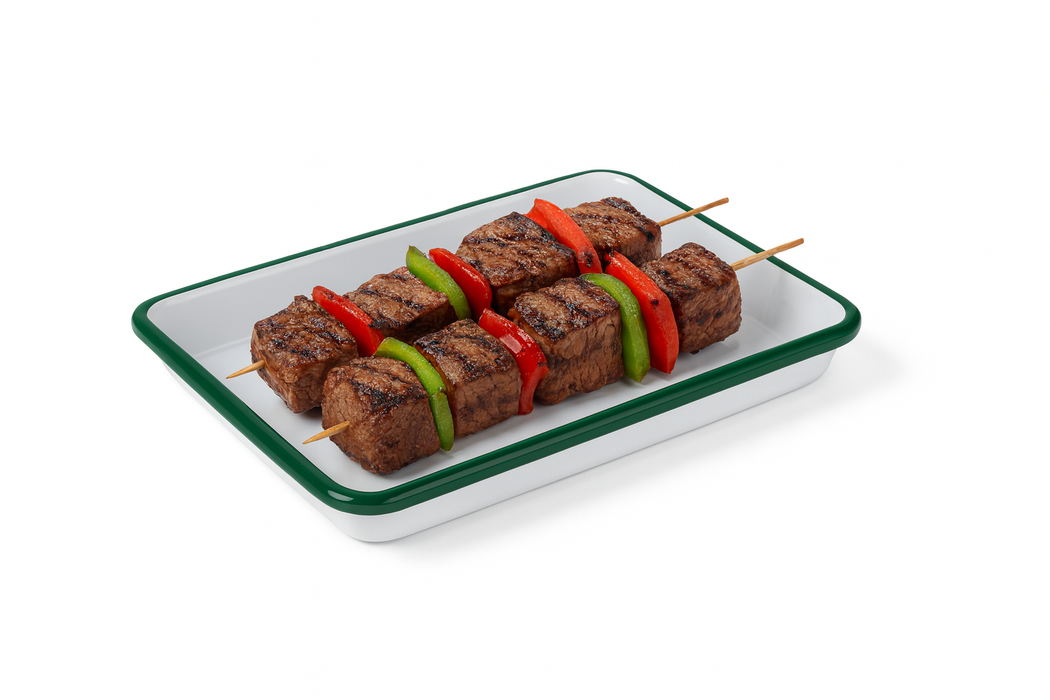 Bandeja Enamely blanca en acero esmaltado con borde verde 165x122mm A25mm - 12Uds