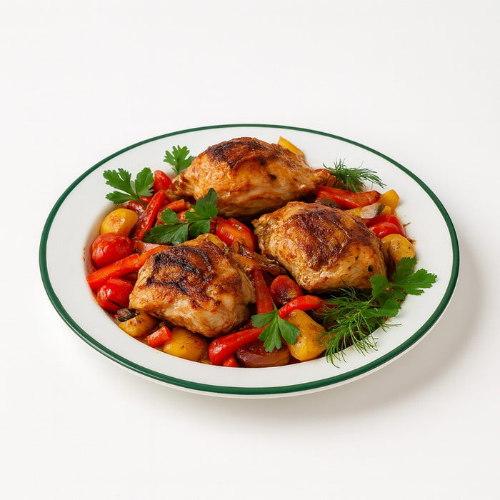 Plato de acero esmaltado blanco Enamely con borde verde Ø200mm A30mm - 12Uds