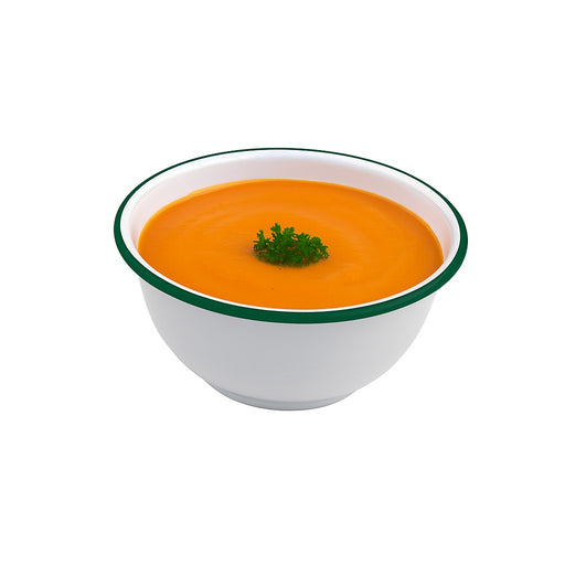 Cuenco de acero esmaltado blanco Enamely con borde verde 1000ml Ø160mm A80mm - 12Uds