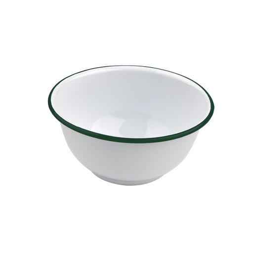 Cuenco de acero esmaltado blanco Enamely con borde verde 1000ml Ø160mm A80mm - 12Uds