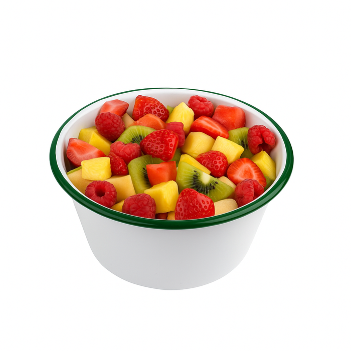 Cuenco de acero esmaltado blanco Enamely con borde verde 1500ml Ø180mm A90mm - 12Uds