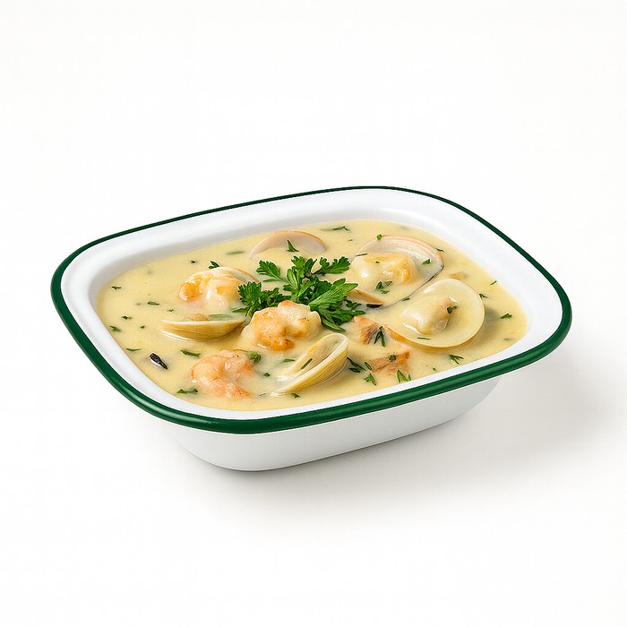 Plato Enamely blanco en acero esmaltado con borde verde 1100ml 260x190mm A55mm - 12Uds