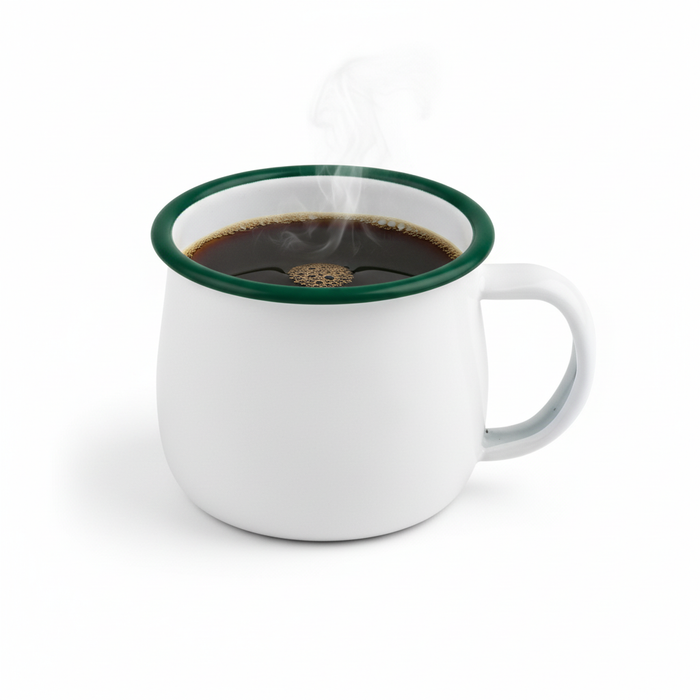 Taza de acero esmaltado blanco Enamely con borde verde 150ml A60mm - 12Uds