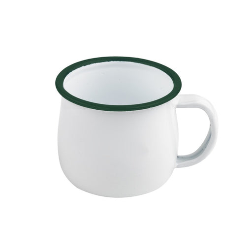 Taza de acero esmaltado blanco Enamely con borde verde 150ml A60mm - 12Uds