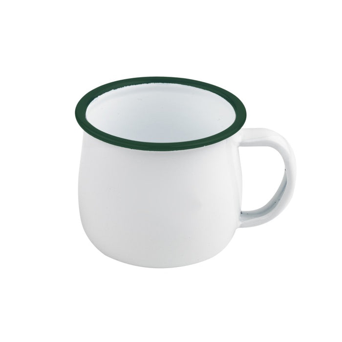 Taza de acero esmaltado blanco Enamely con borde verde 150ml A60mm - 12Uds