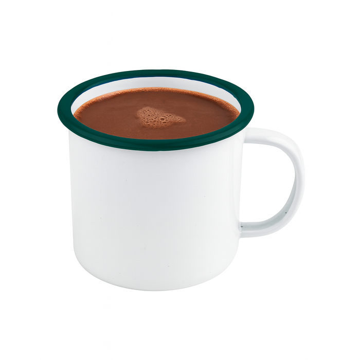 Taza de acero esmaltado blanco Enamely con borde verde 350ml A75mm - 12Uds