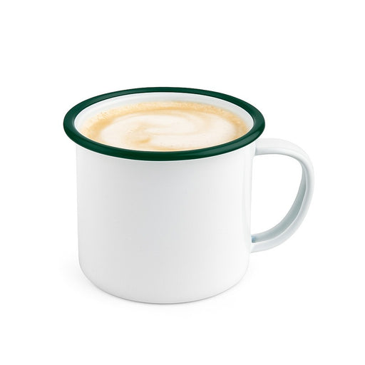 Taza de acero esmaltado blanco Enamely con borde verde 500ml A90mm - 12Uds