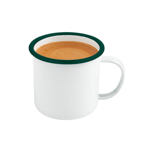 Taza de acero esmaltado blanco Enamely con borde verde 750ml A100mm - 12Uds