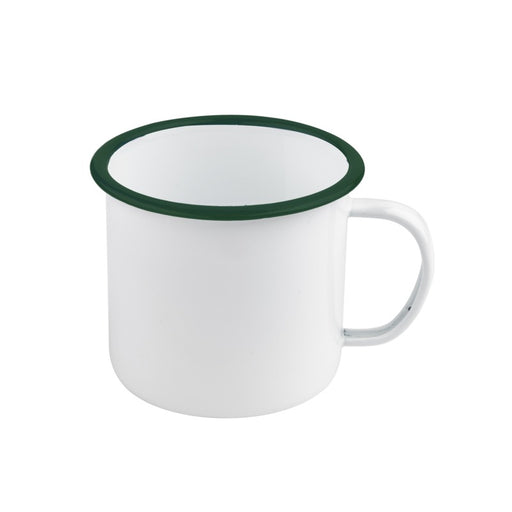 Taza de acero esmaltado blanco Enamely con borde verde 750ml A100mm - 12Uds