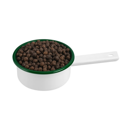 Cacerola mini de acero esmaltado blanco Enamely con borde verde 100ml A30mm - 12Uds