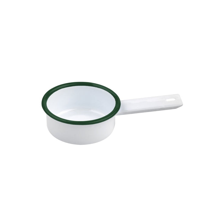 Cacerola mini de acero esmaltado blanco Enamely con borde verde 100ml A30mm - 12Uds