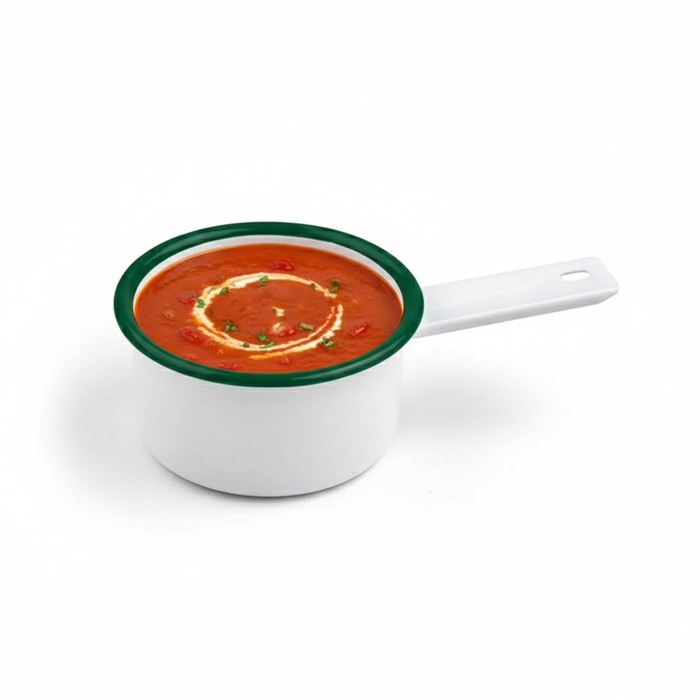 Cacerola mini de acero esmaltado blanco Enamely con borde verde 200ml A47mm - 12Uds