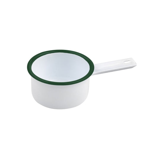 Cacerola mini de acero esmaltado blanco Enamely con borde verde 200ml A47mm - 12Uds