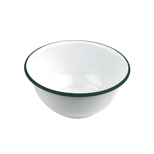 Cuenco de acero esmaltado blanco Enamely con borde verde y plano 1000ml Ø180mm A80mm - 12Uds