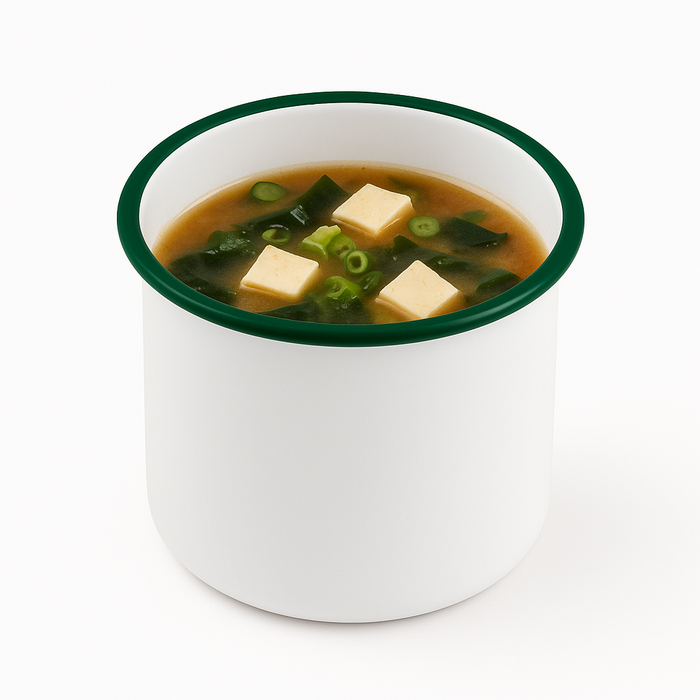 Bote de acero esmaltado blanco Enamely con borde recto y verde 1200ml A120mm - 12Uds