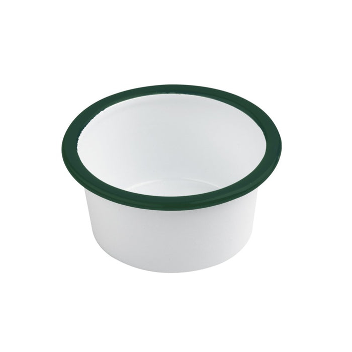 Bote de acero esmaltado blanco Enamely con borde recto y verde 160ml A45mm - 12Uds