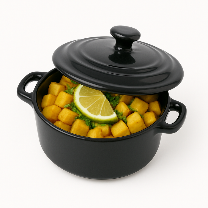 Mini olla negra redonda de porcelana con tapa 160ml Ø135mm A75mm - 12Uds