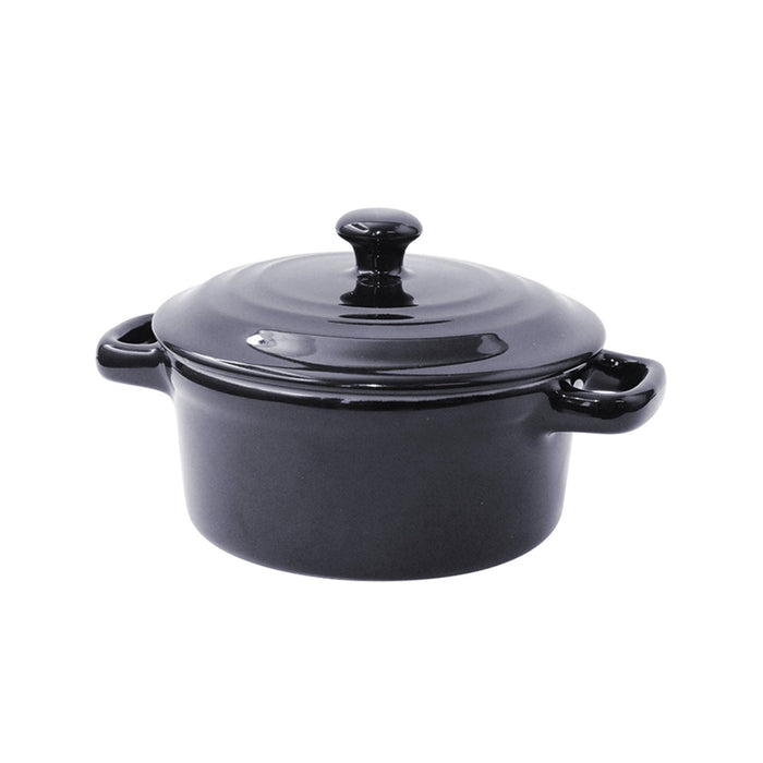 Mini olla negra redonda de porcelana con tapa 160ml Ø135mm A75mm - 12Uds
