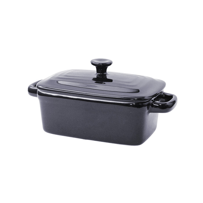 Mini olla negra rectangular de porcelana con tapa 190ml 155x85mm A70mm - 12Uds