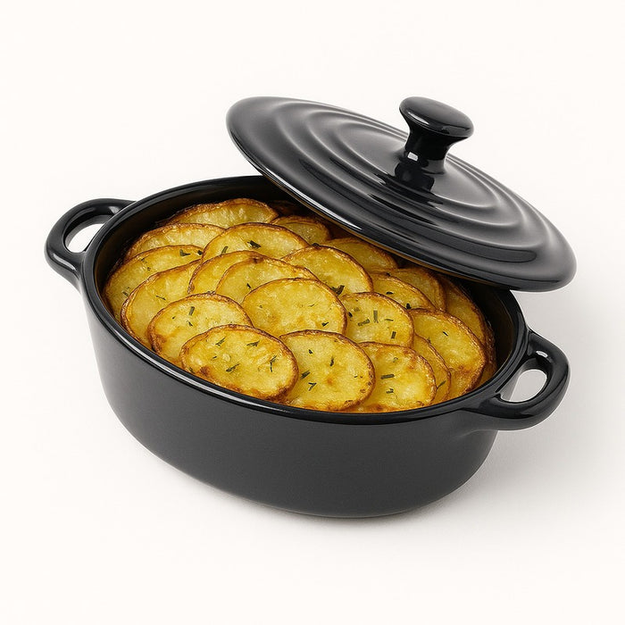 Mini olla negra redonda de porcelana con tapa 320ml 200x120mm A90mm - 6Uds
