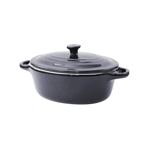 Mini olla negra redonda de porcelana con tapa 320ml 200x120mm A90mm - 6Uds